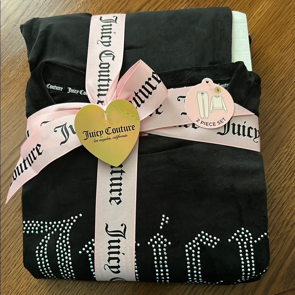 Juicy Couture Black Pajama Set with Pink Ribbon